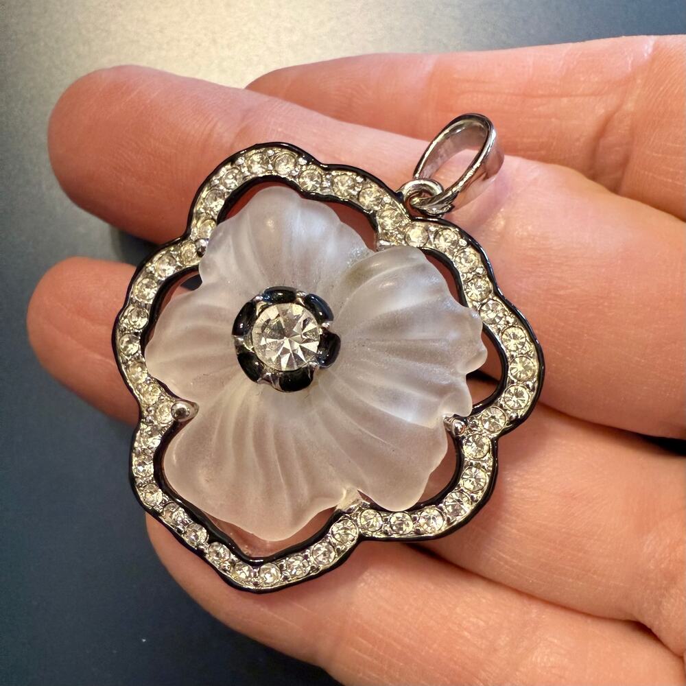 Kenneth Jay Lane Camphor Frosted Flower Rhineston… - image 3